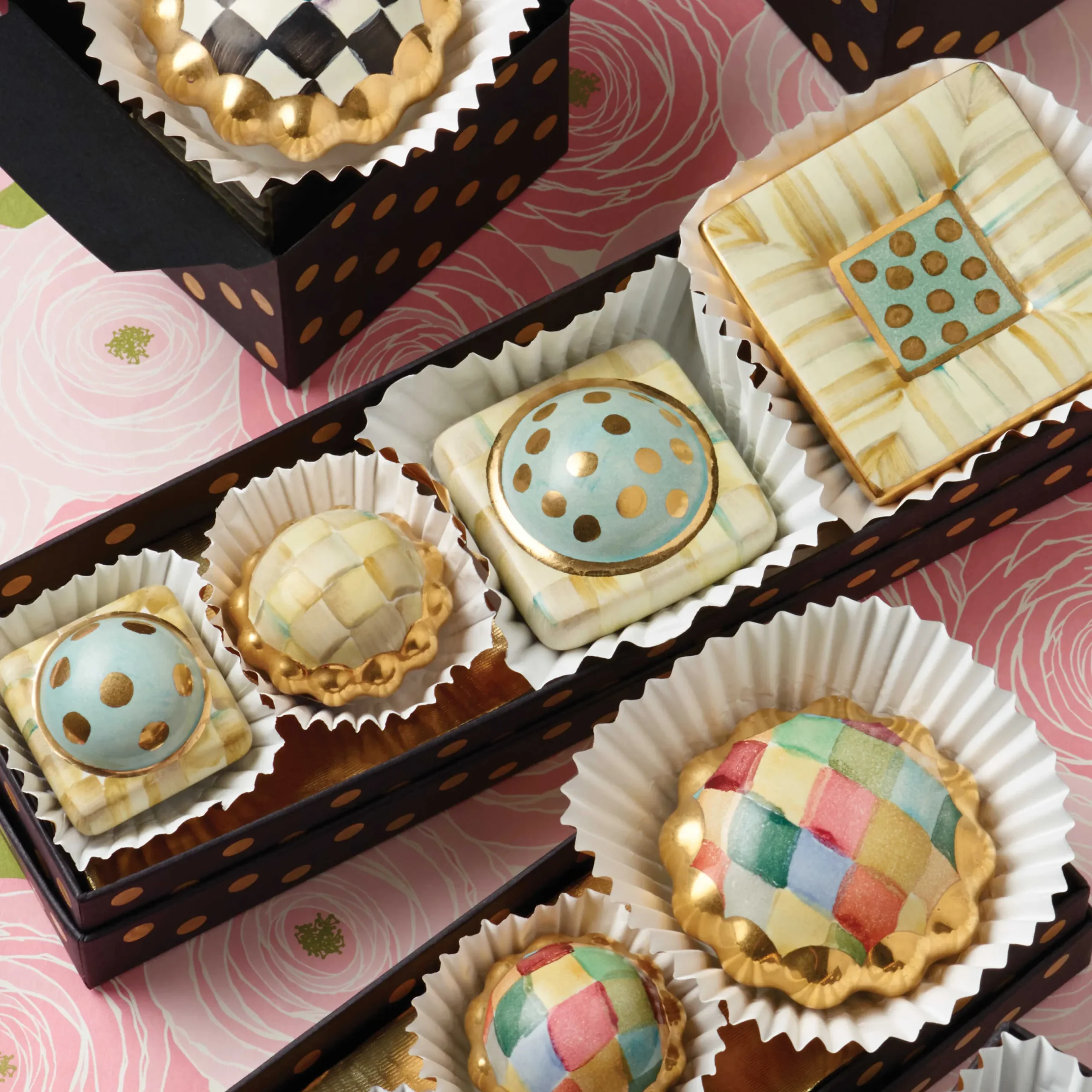 Outlet MacKenzie-Childs Petit Four Round Knob - Parchment Check