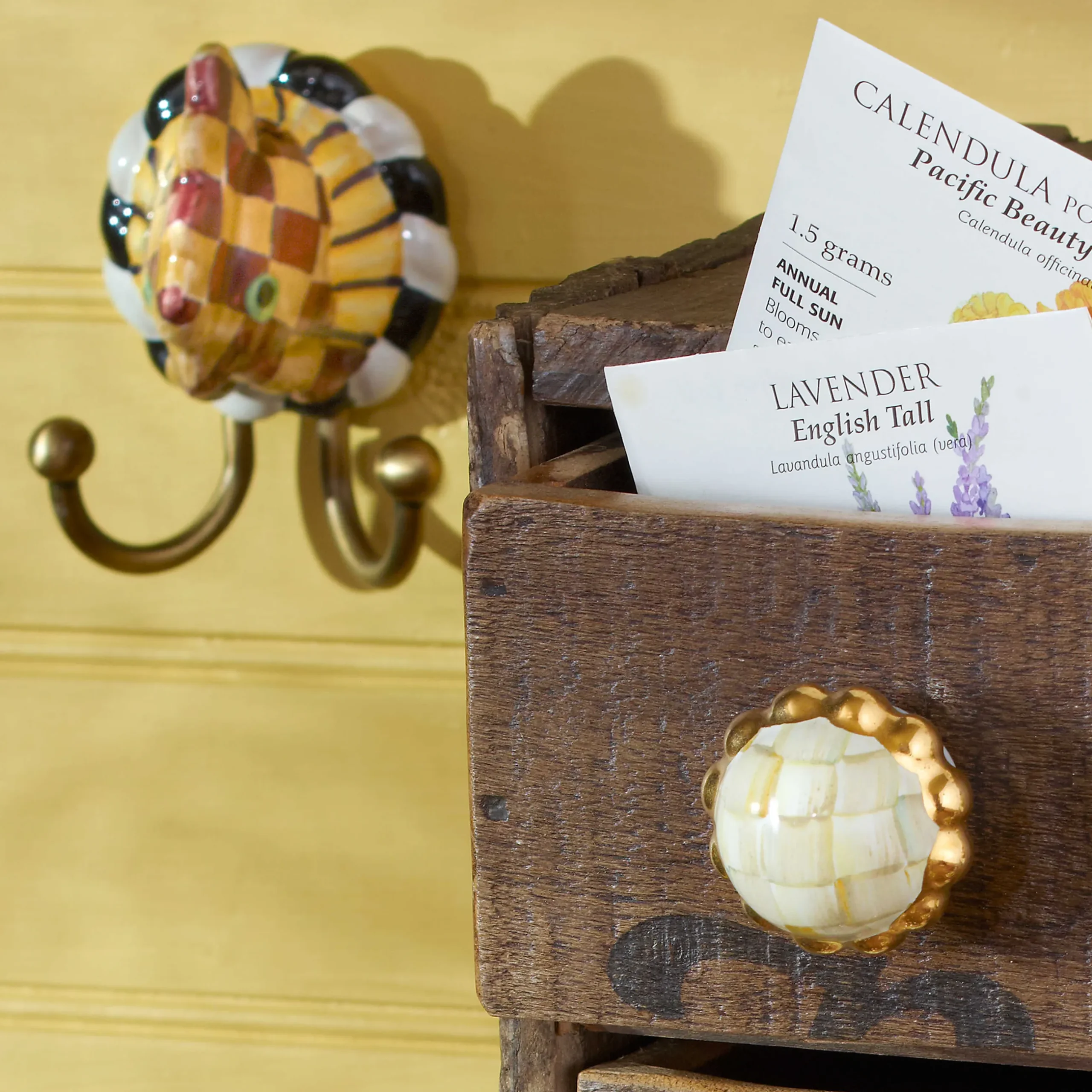 Outlet MacKenzie-Childs Petit Four Round Knob - Parchment Check