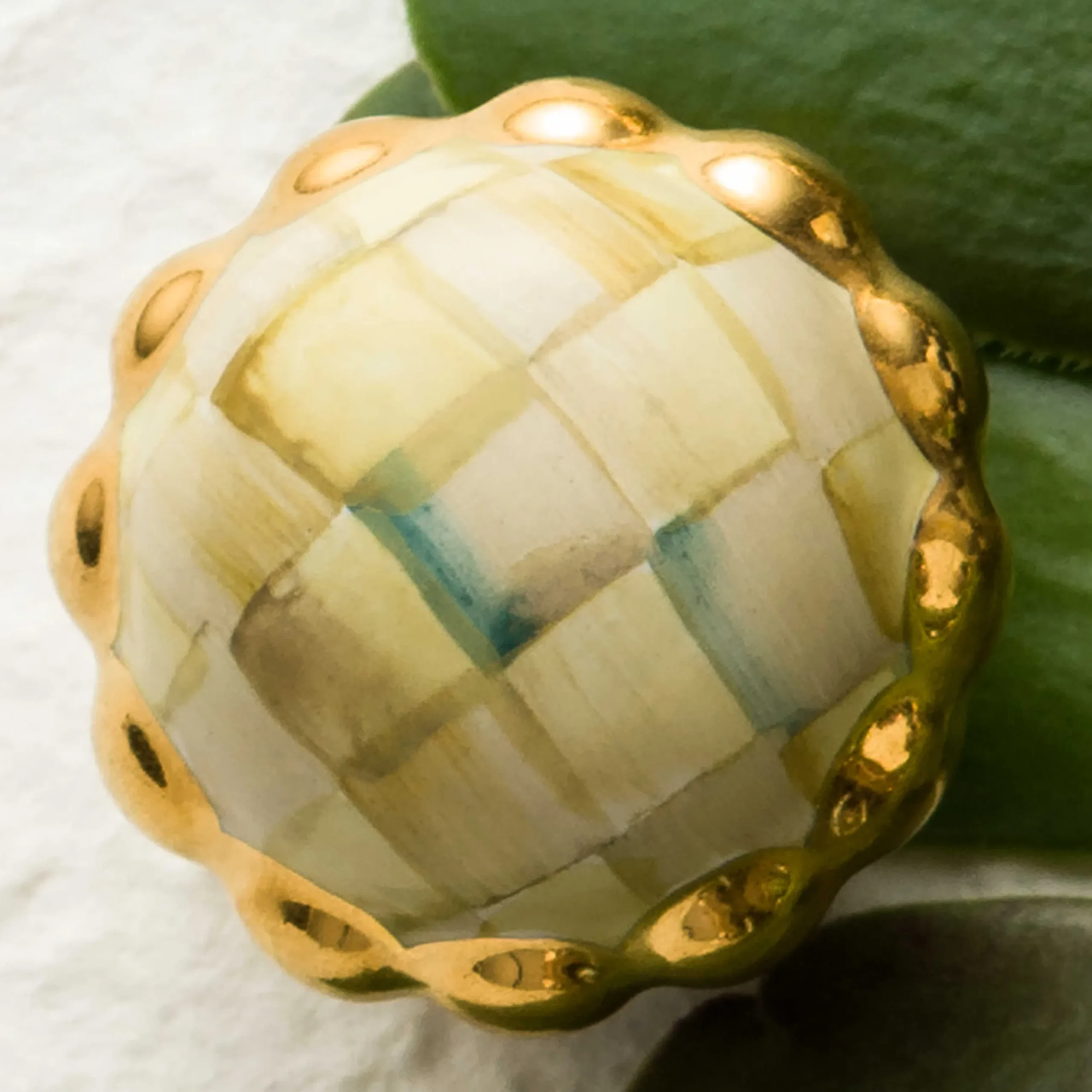 Outlet MacKenzie-Childs Petit Four Round Knob - Parchment Check