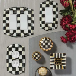 Outlet MacKenzie-Childs Petit Four Round Knob - Parchment Check