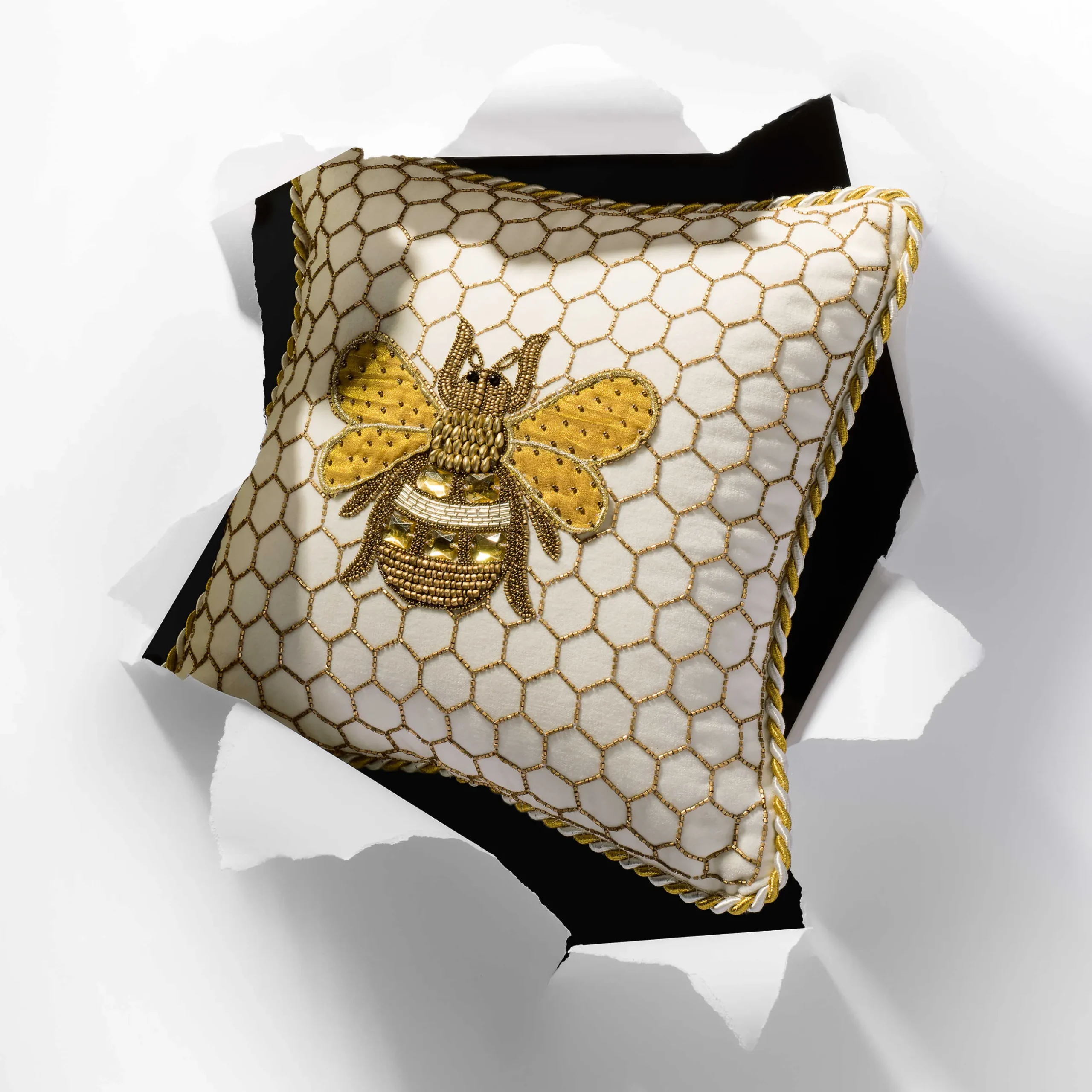 Clearance MacKenzie-Childs Queen Bee Pillow - Ivory