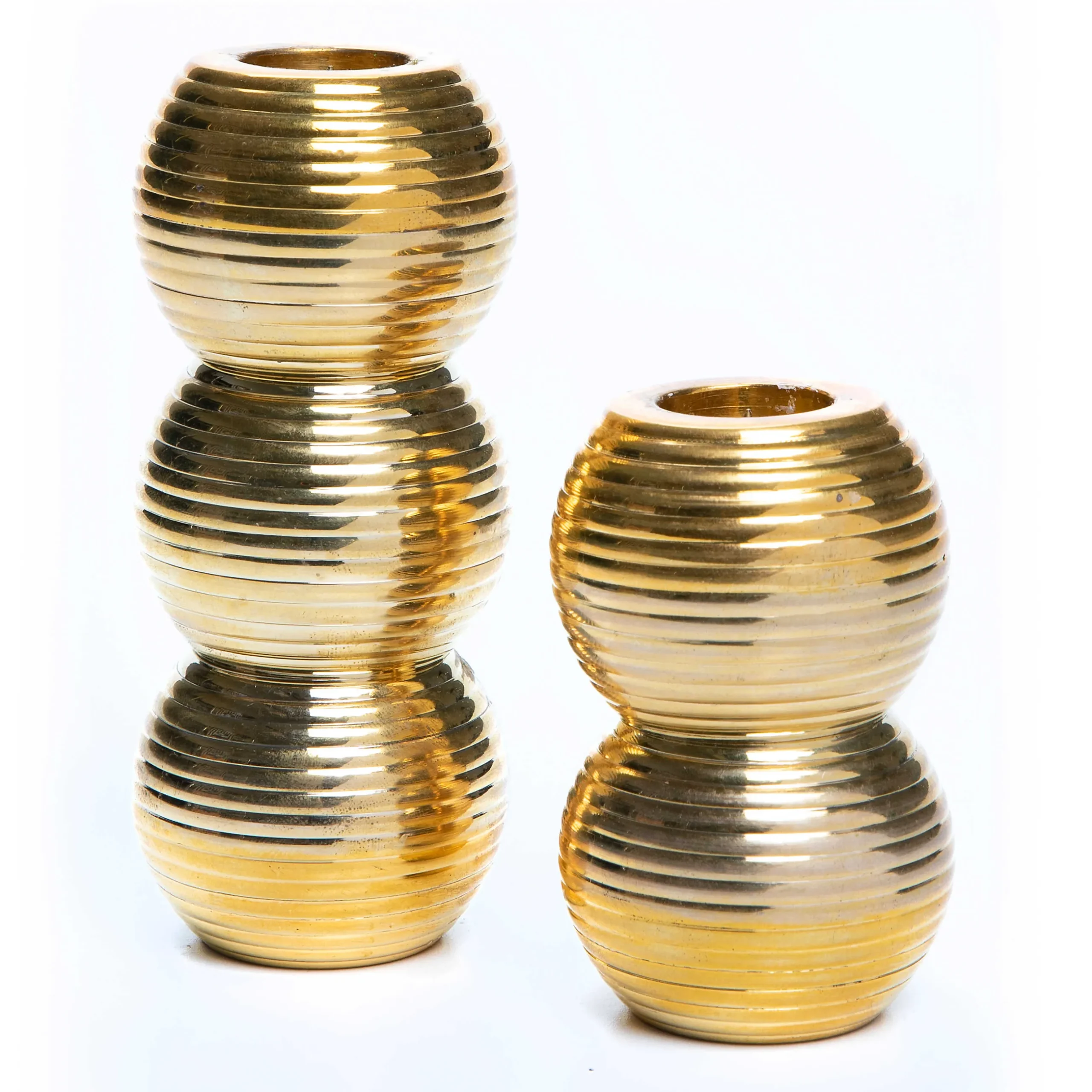 Best MacKenzie-Childs Ribbed Triple Sphere Candle Holder - Gold