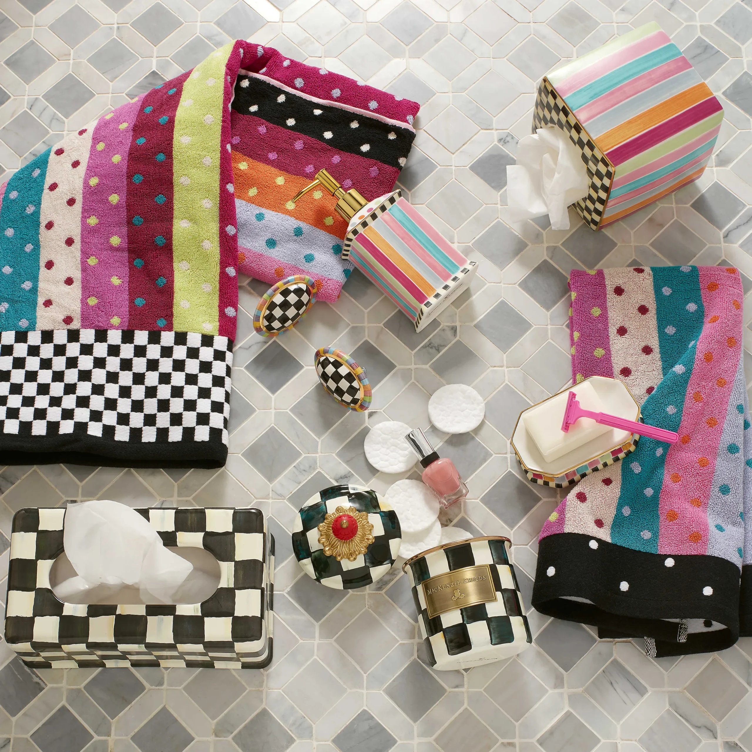 MacKenzie-Childs Ribbon & Dot Boutique Tissue Box Holder