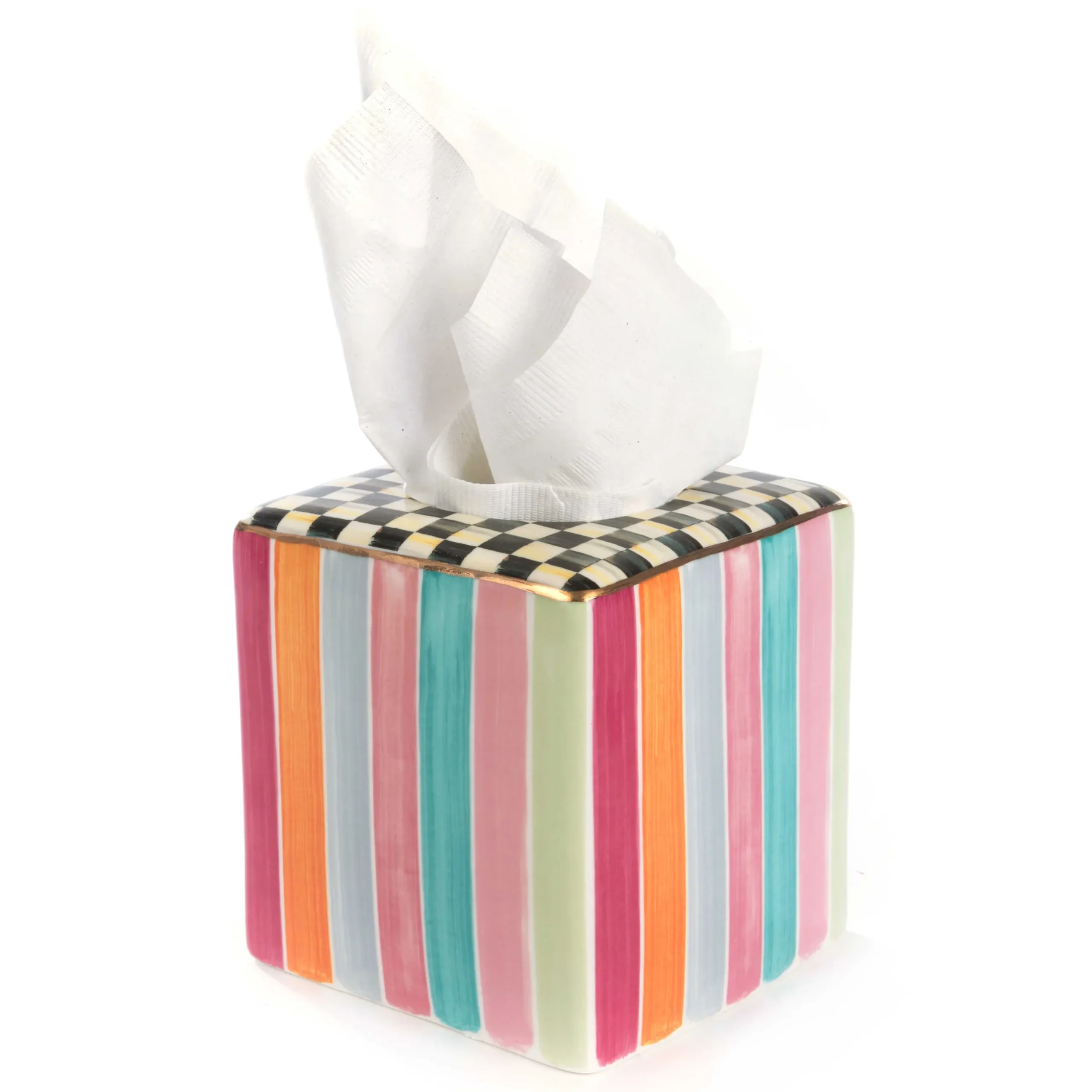 MacKenzie-Childs Ribbon & Dot Boutique Tissue Box Holder