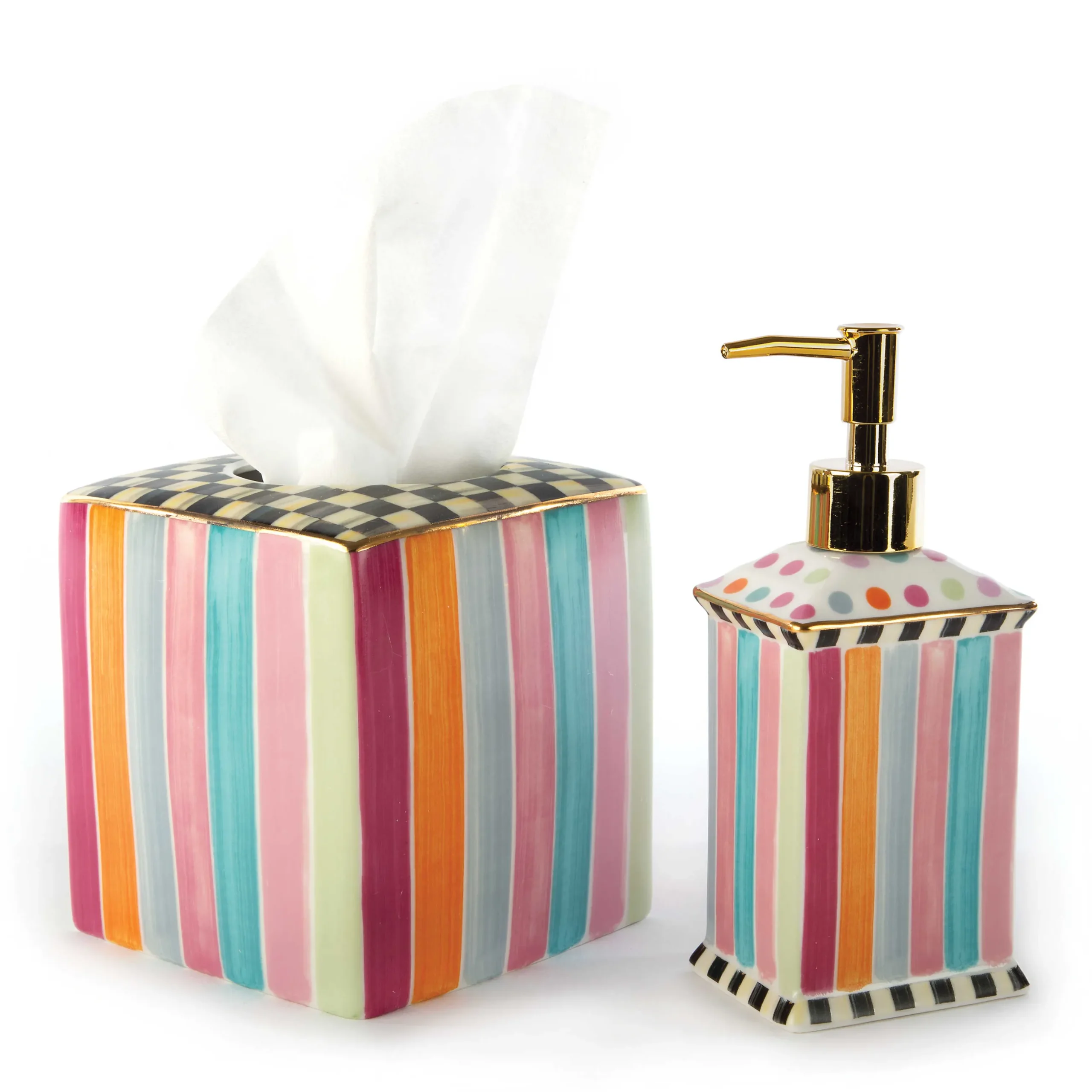 MacKenzie-Childs Ribbon & Dot Boutique Tissue Box Holder