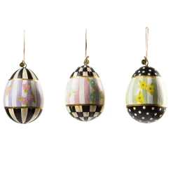 New MacKenzie-Childs Rose Garden Egg Ornaments - Set Of 3