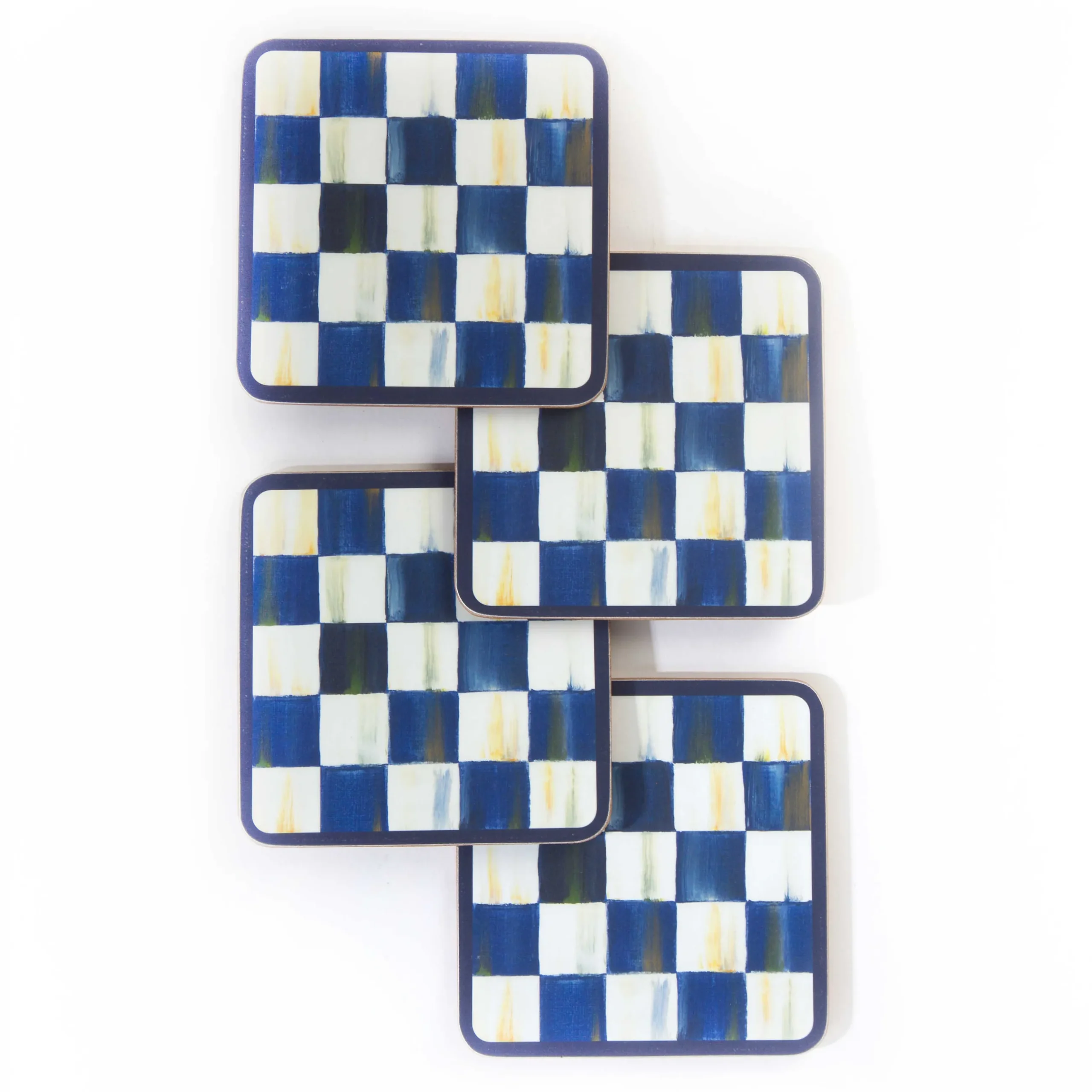 New MacKenzie-Childs Royal Check Cork Back Coasters - Set Of 4