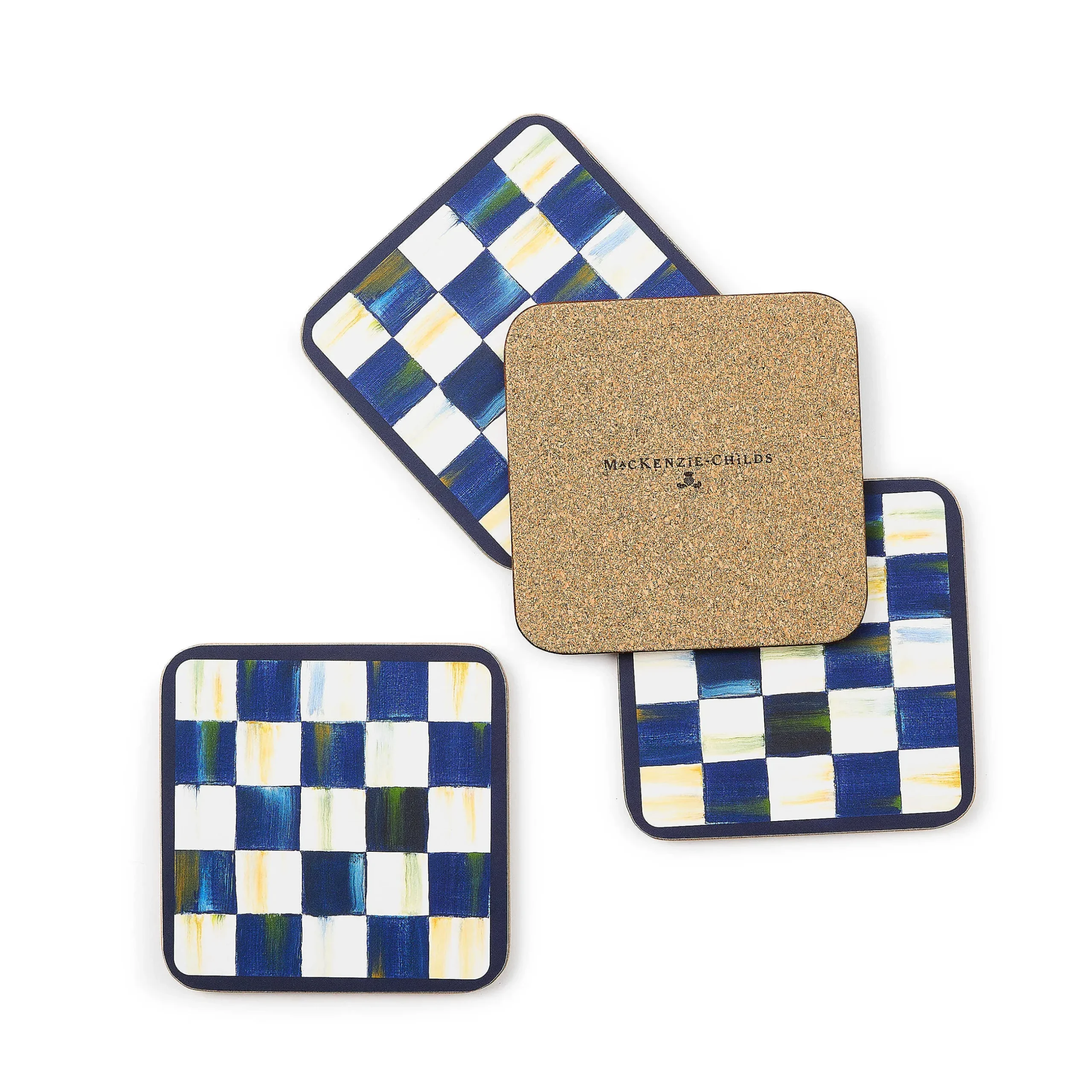 New MacKenzie-Childs Royal Check Cork Back Coasters - Set Of 4