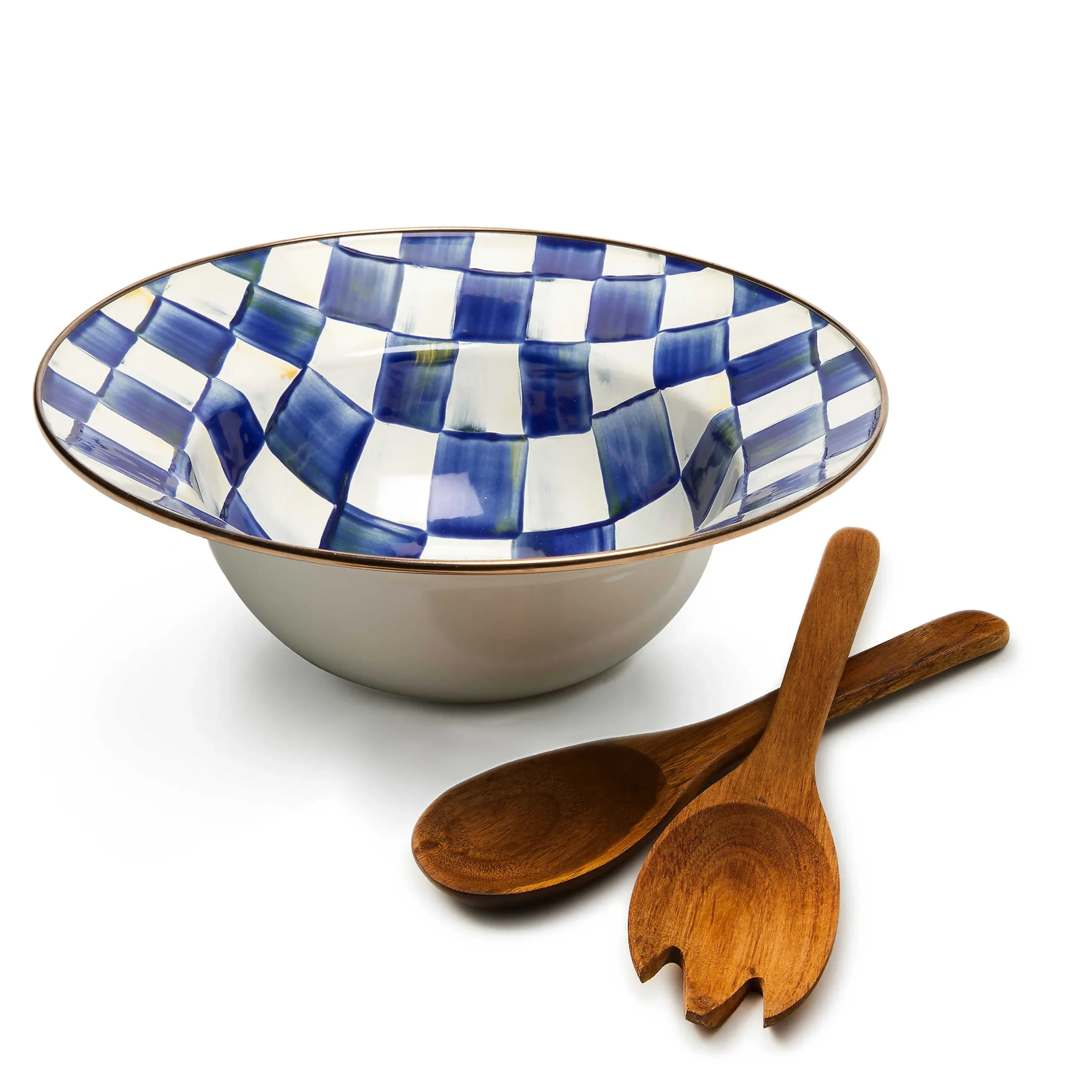 New MacKenzie-Childs Royal Check Enamel Salad Serving Set
