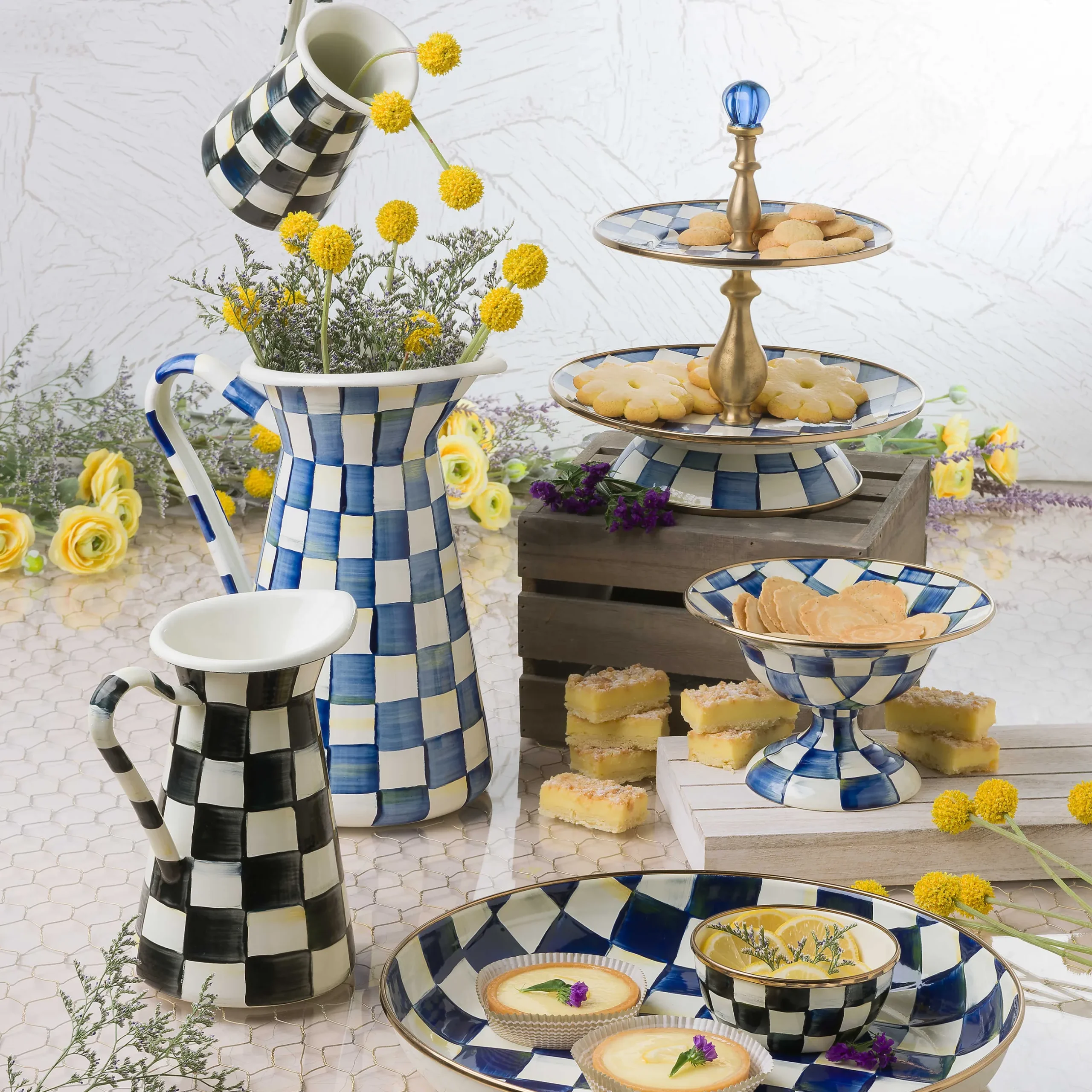 Sale MacKenzie-Childs Royal Check Enamel Two Tier Sweet Stand