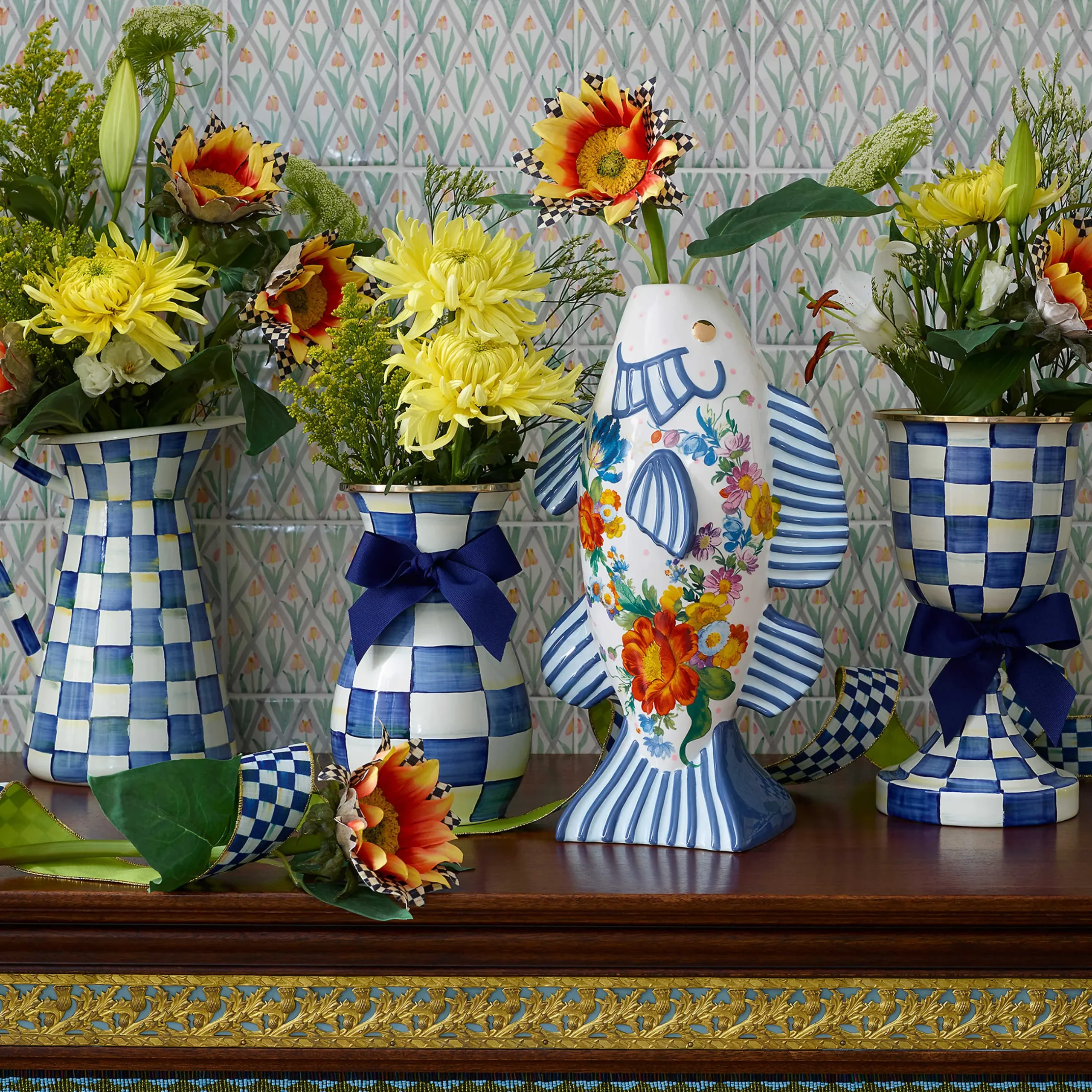 Sale MacKenzie-Childs Royal Check Enamel Vase - Tall