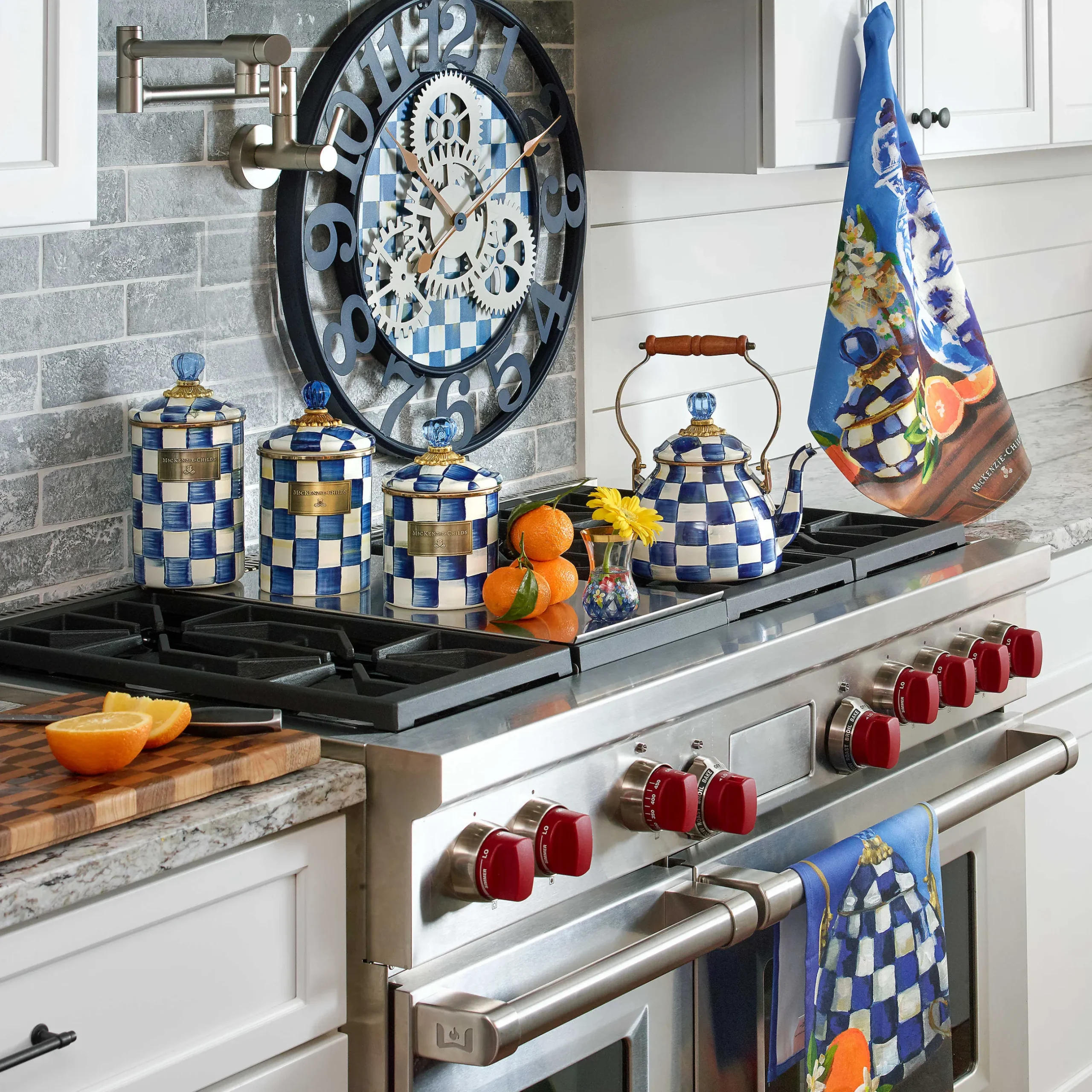Clearance MacKenzie-Childs Royal Check Farmhouse Wall Clock - Small