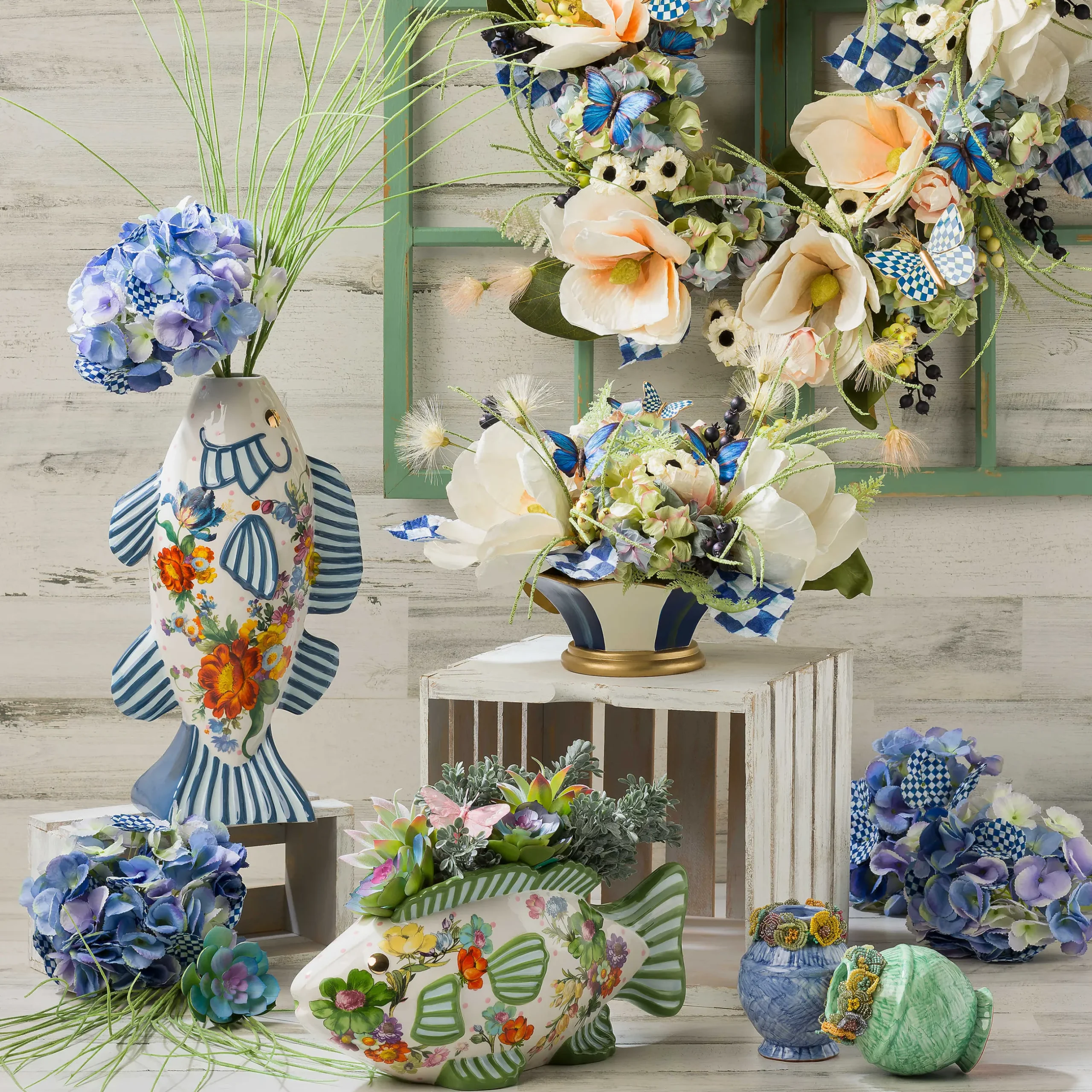Sale MacKenzie-Childs Royal Check Hydrangea - Blue