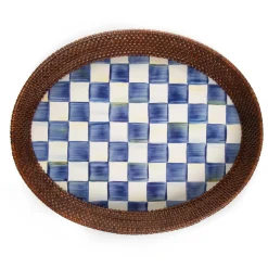 New MacKenzie-Childs Royal Check Rattan & Enamel Tray - Large