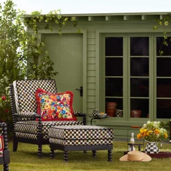 Best MacKenzie-Childs Spindle Check Outdoor Ottoman