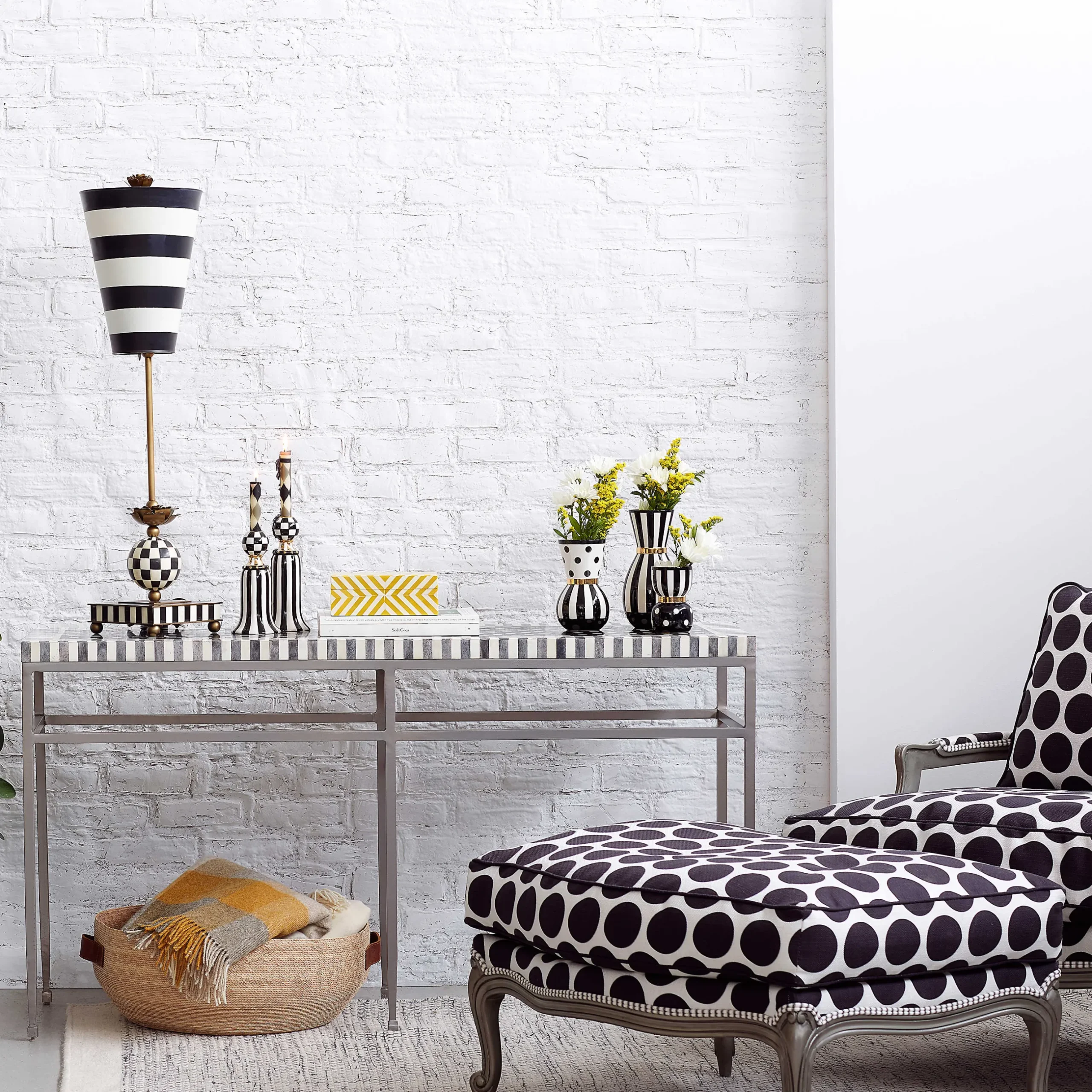 Discount MacKenzie-Childs Spot On Ottoman - Black