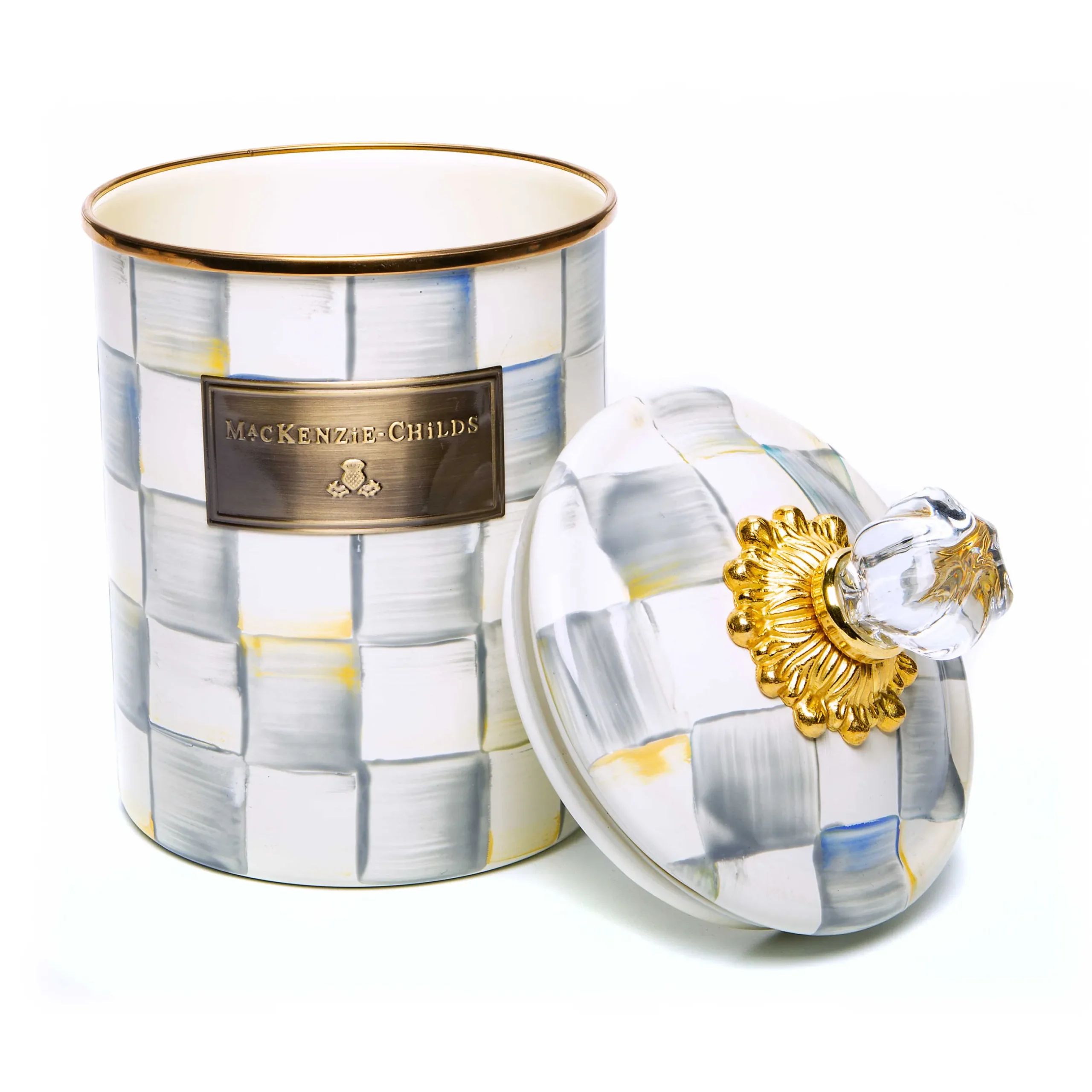 New MacKenzie-Childs Sterling Check Enamel Canister - Medium