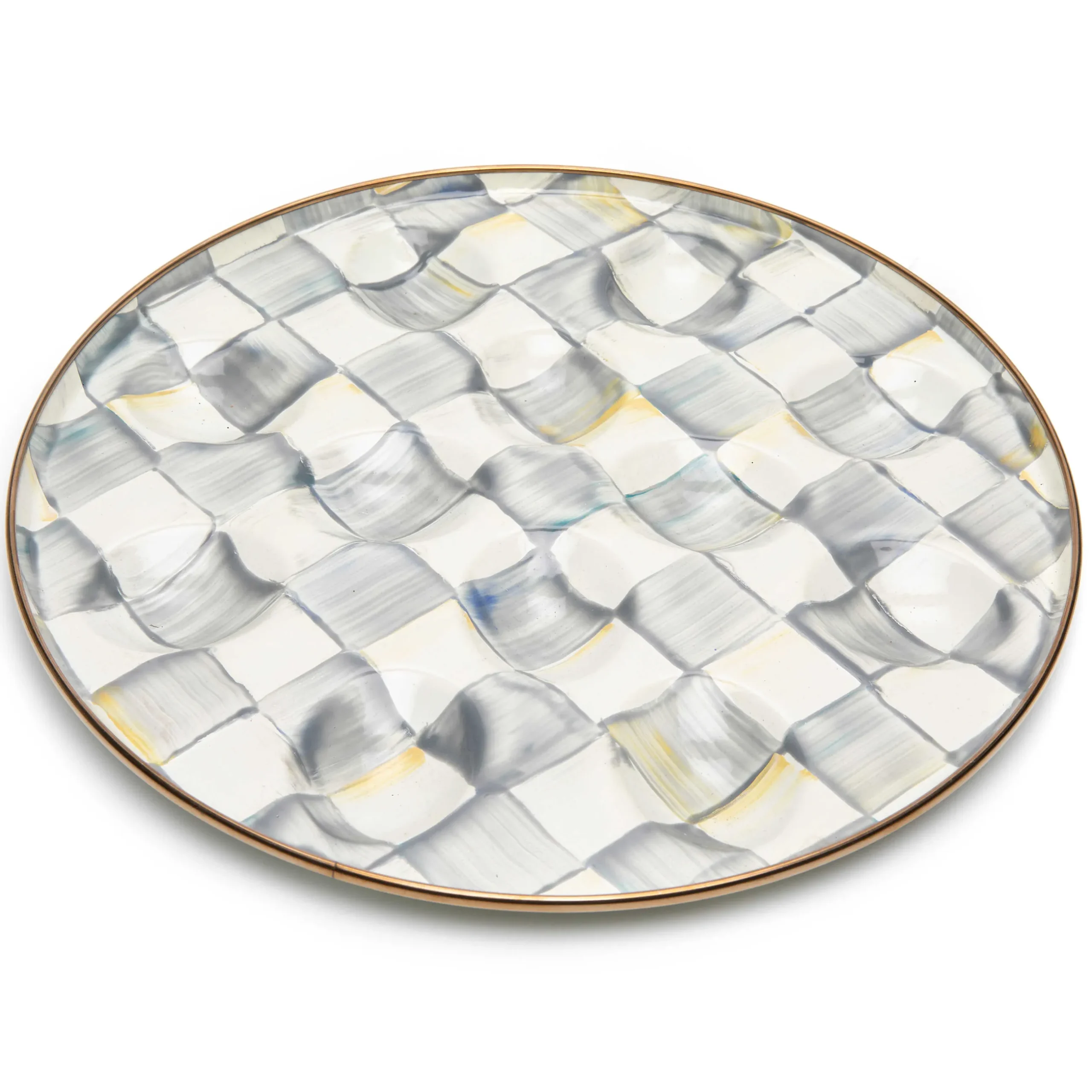 New MacKenzie-Childs Sterling Check Enamel Egg Plate