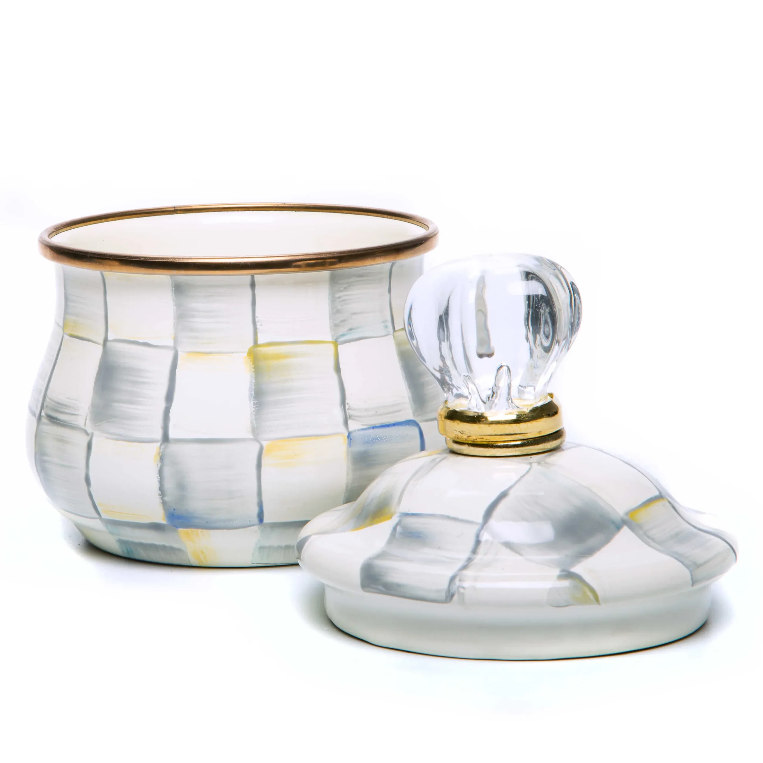 Outlet MacKenzie-Childs Sterling Check Enamel Lidded Sugar Bowl