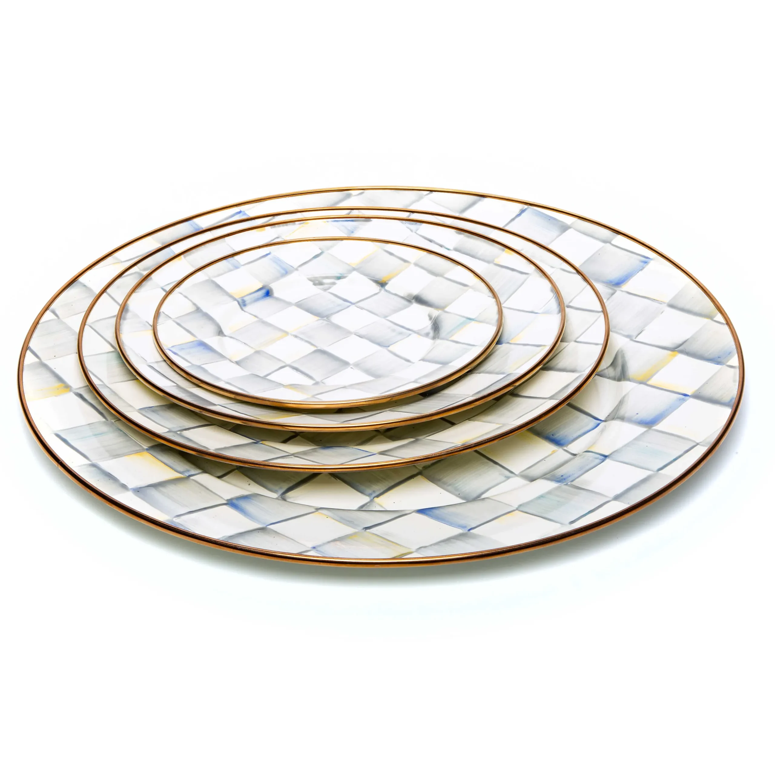 New MacKenzie-Childs Sterling Check Enamel Salad/Dessert Plate