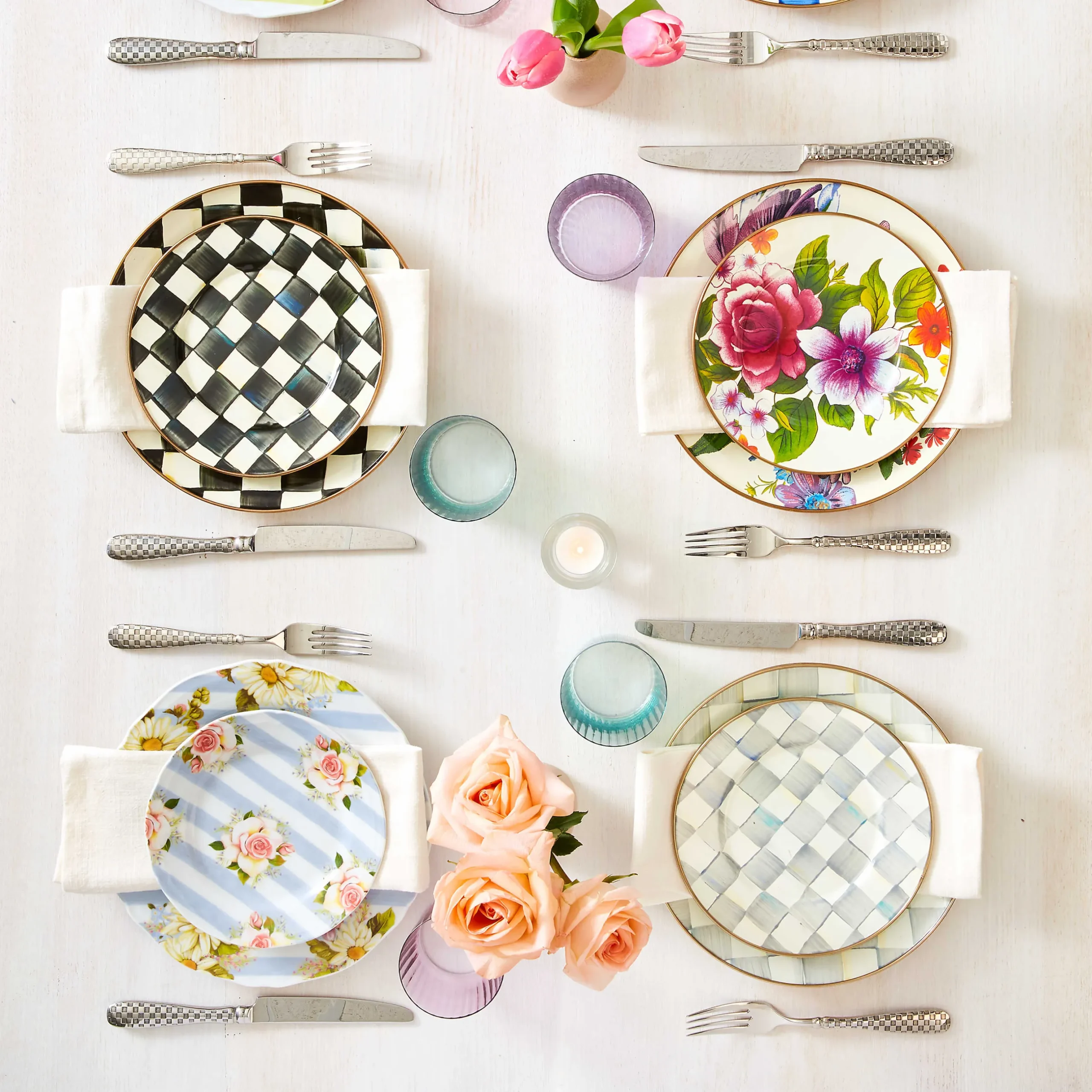 New MacKenzie-Childs Sterling Check Enamel Salad/Dessert Plate