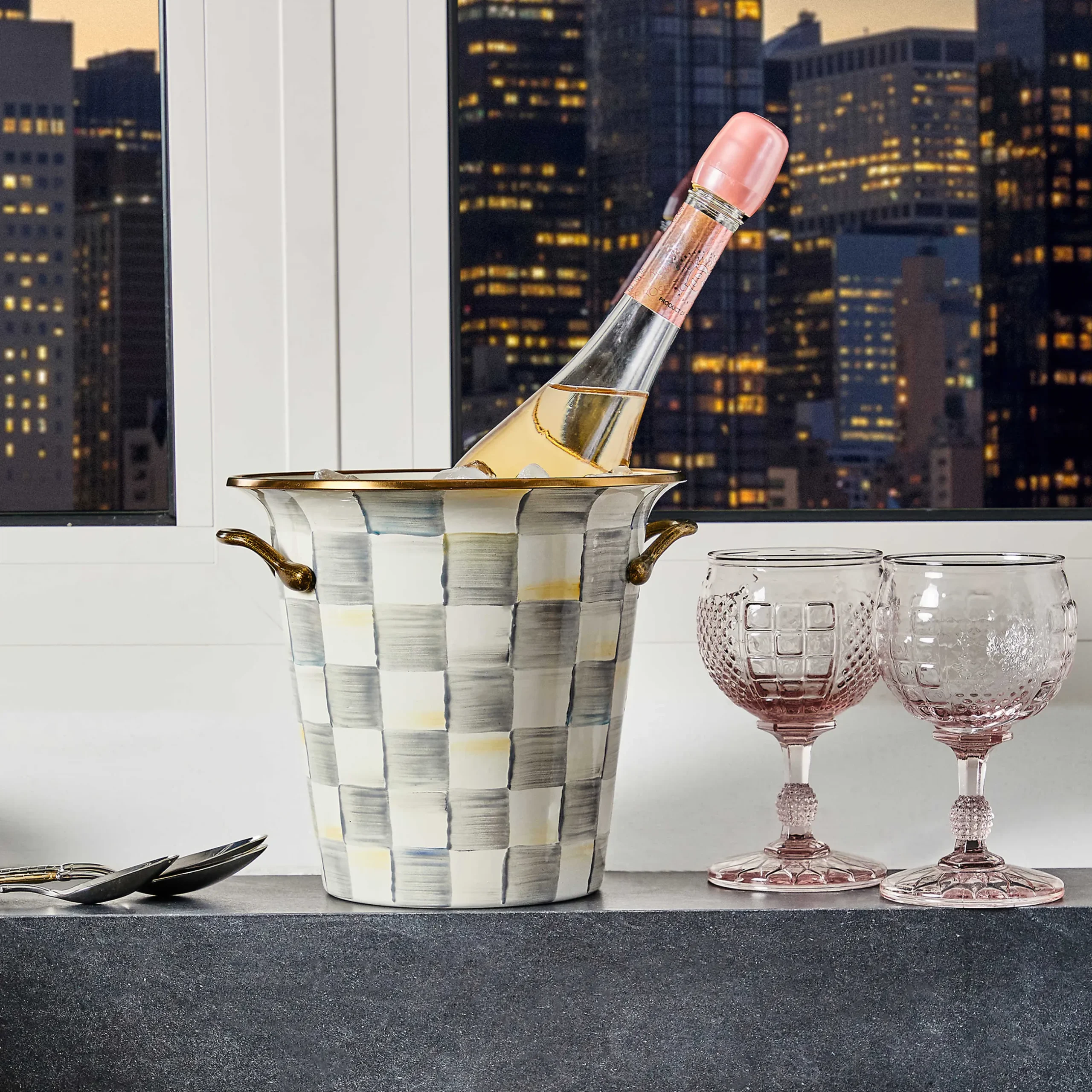New MacKenzie-Childs Sterling Check Enamel Wine Cooler
