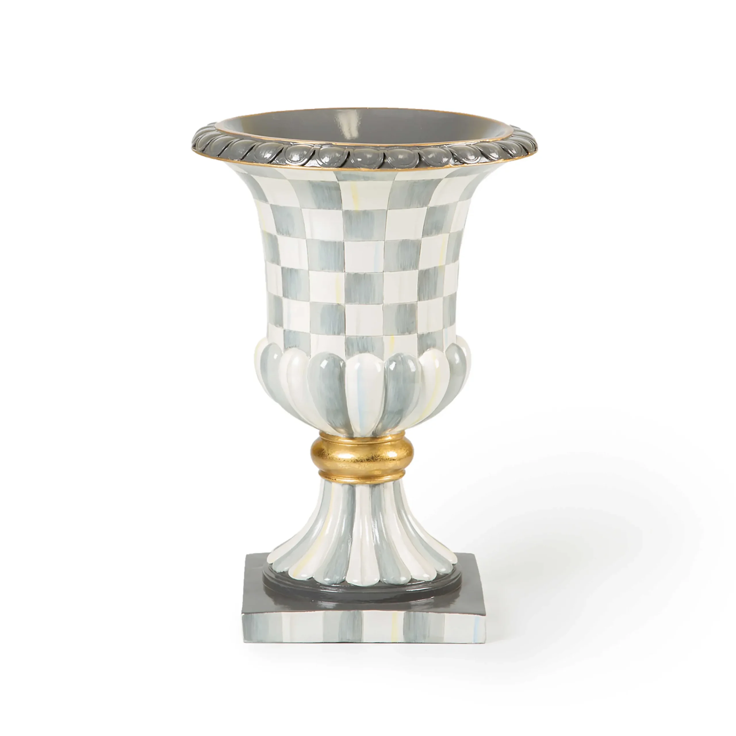 Clearance MacKenzie-Childs Sterling Check Pedestal Tabletop Urn