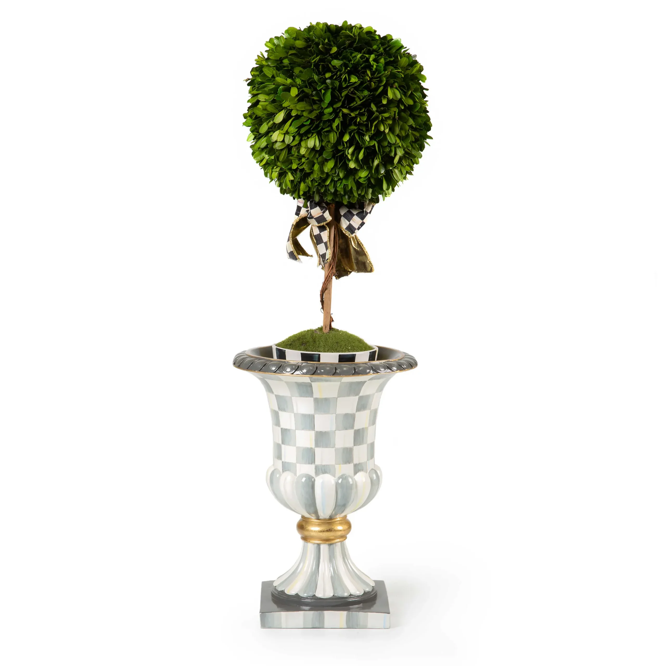 Clearance MacKenzie-Childs Sterling Check Pedestal Tabletop Urn