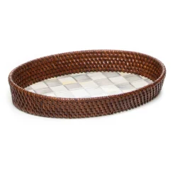 New MacKenzie-Childs Sterling Check Rattan & Enamel Tray - Small