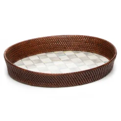 MacKenzie-Childs Sterling Check Rattan & Enamel Tray - Large