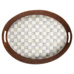 Sale MacKenzie-Childs Sterling Check Rattan & Enamel Party Tray