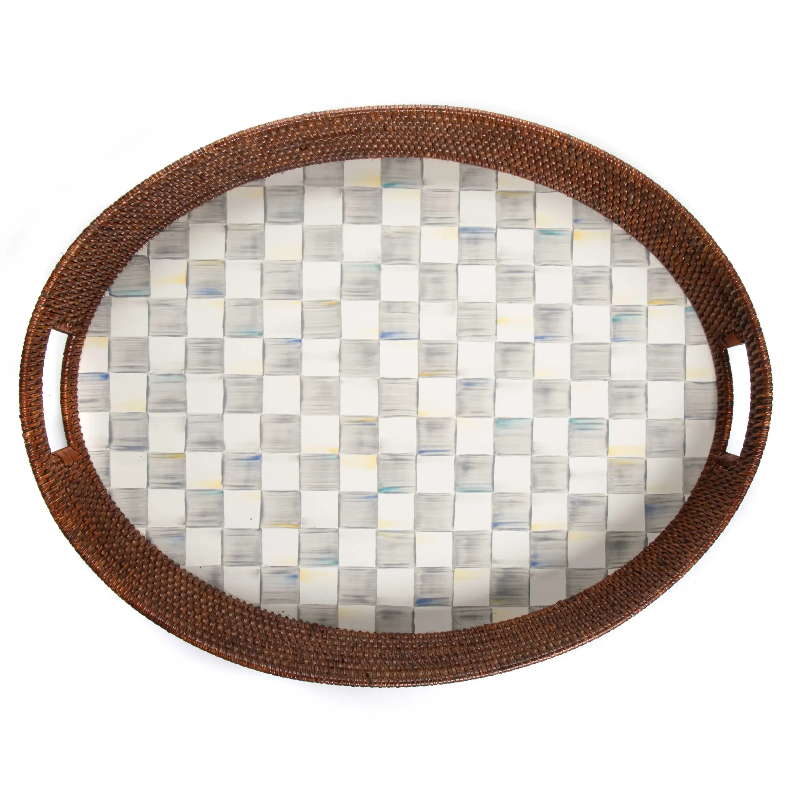 Sale MacKenzie-Childs Sterling Check Rattan & Enamel Party Tray