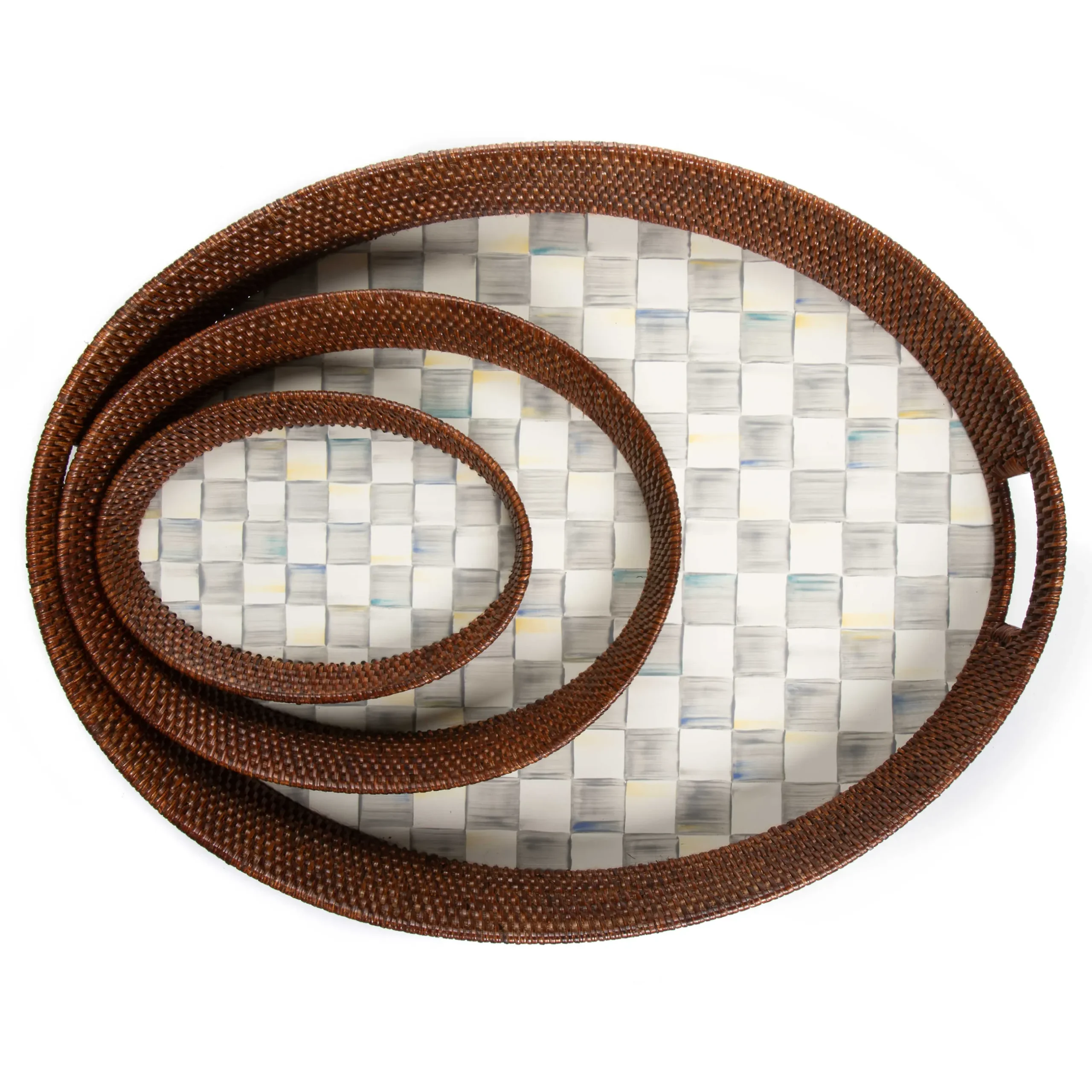 Sale MacKenzie-Childs Sterling Check Rattan & Enamel Party Tray