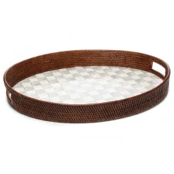Sale MacKenzie-Childs Sterling Check Rattan & Enamel Party Tray