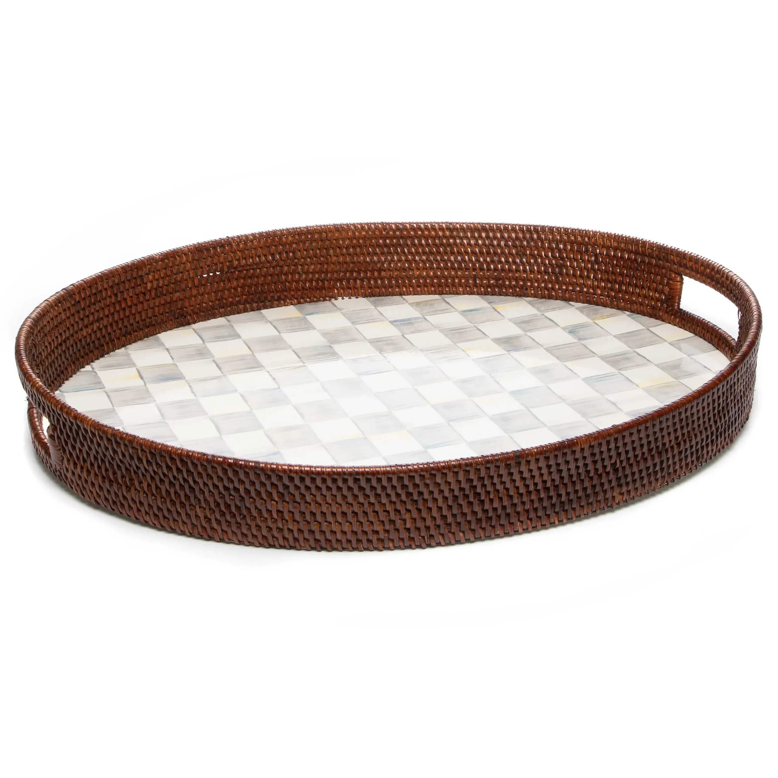 Sale MacKenzie-Childs Sterling Check Rattan & Enamel Party Tray