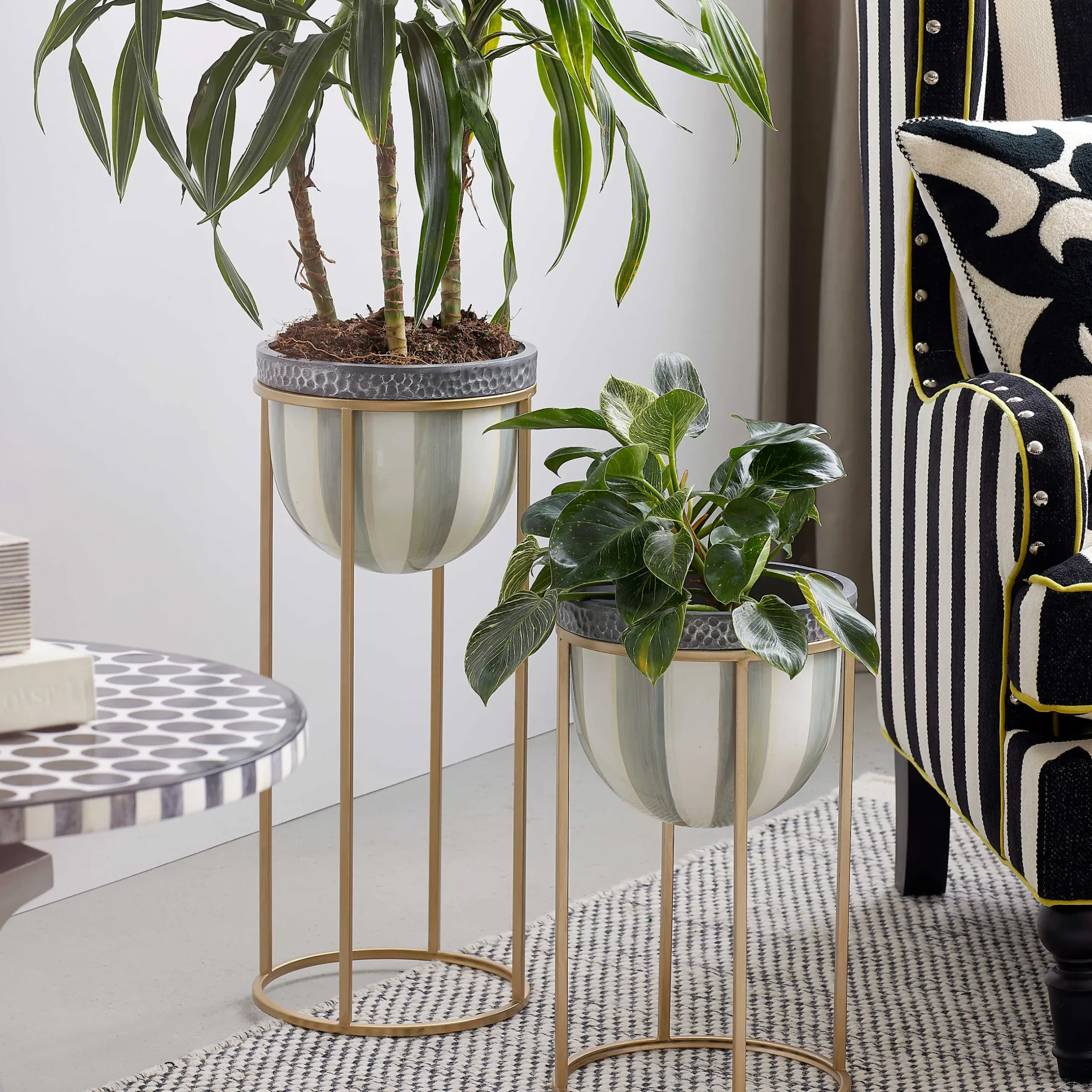 MacKenzie-Childs Sterling Stripe Plant Stand - Tall