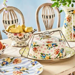 Discount MacKenzie-Childs Wildflowers Enamel Cake Carrier - Pink
