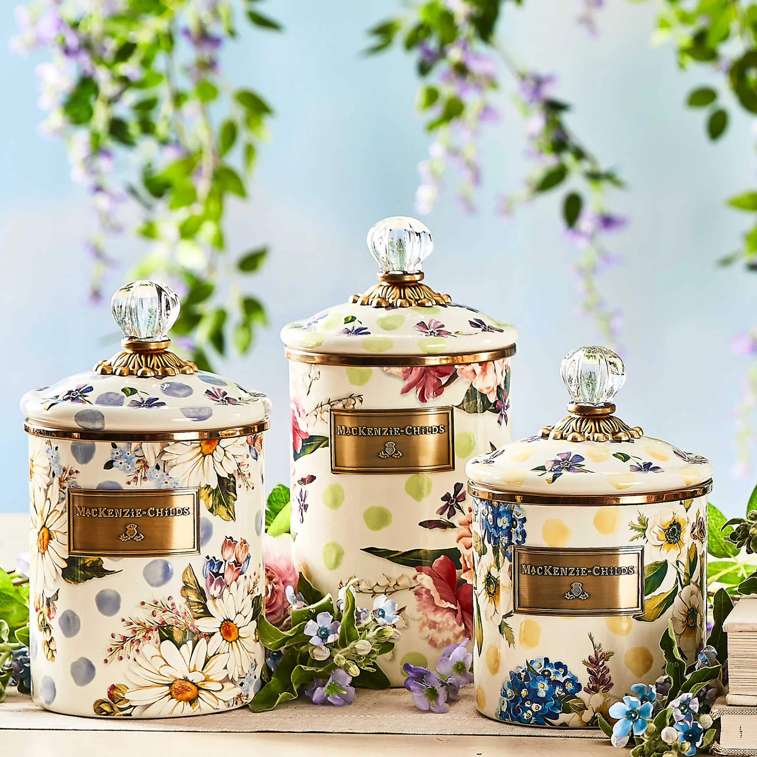 MacKenzie-Childs Wildflowers Enamel Medium Canister - Blue