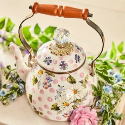 Outlet MacKenzie-Childs Wildflowers Enamel 2 Qt Tea Kettle - Pink